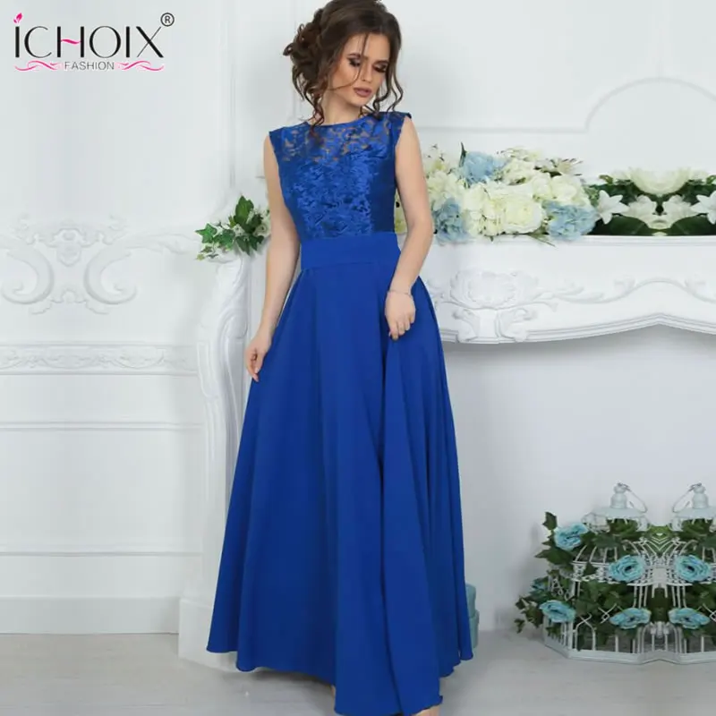 Платье Лето Макси платье Mesh Blue Lace сексуальное длинное платье Женщины Спинки женские элегантные Партии Длина пола Платье vestidos Халат вечернее платье платье для вечеринки