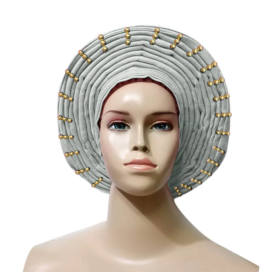 

2018 african aso oke headtie bead headwraps auto gele nigerian asobi headtie headwear african turban