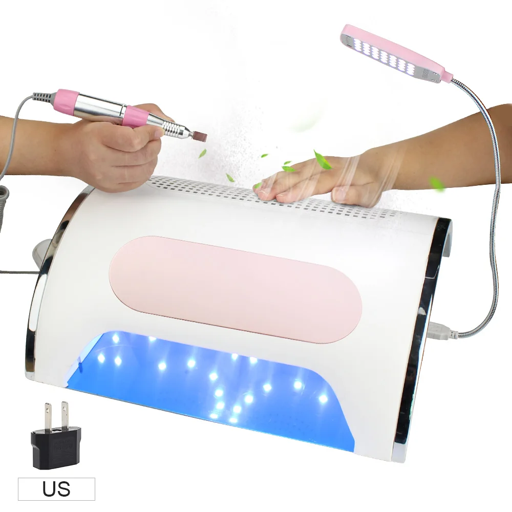 3 In 1 Strong Power 54W Nail Fan Art Salon Suction Dust Collector Vacuum Cleaner Nail Dust Collector+ UV LED Nail Dryer Lamp - Цвет: us