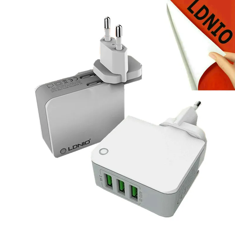 Дорожное зарядное устройство LDNIO с 3 портами USB адаптер со складным разъемом для