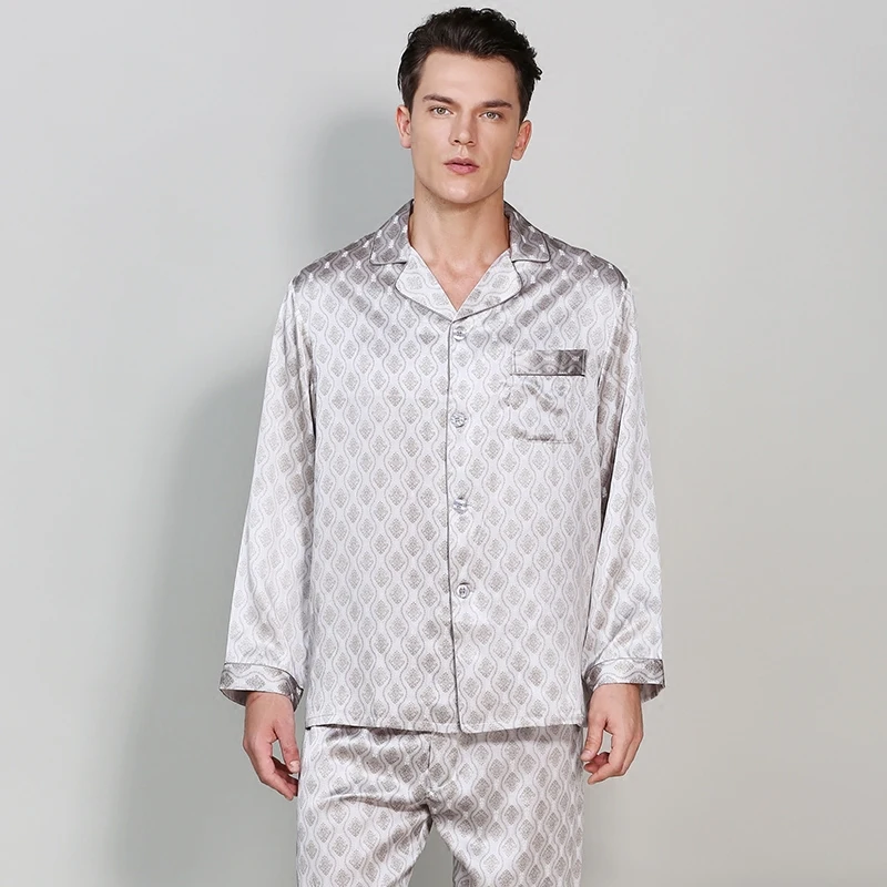 Мужская шелковая ночная рубашка с длинным рукавом|pajama sets|mens silk satin pajamasmens pajamas |