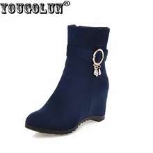 YOUGOLU Automne Hiver Femmes Cheville Bottes Hauteur Croissante (5.5 cm) Chaussures Coins De la Mode Chaussures Sexy Femme Noir Bleu strass Bottes