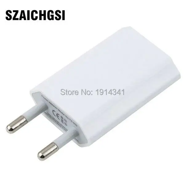 SZAICHGSI белый Цвет ЕС Подключите USB AC Мощность дома стены переходник для зарядного устройства для IPod для iphone 3 4 5 6 7 7 плюс 8 100 шт