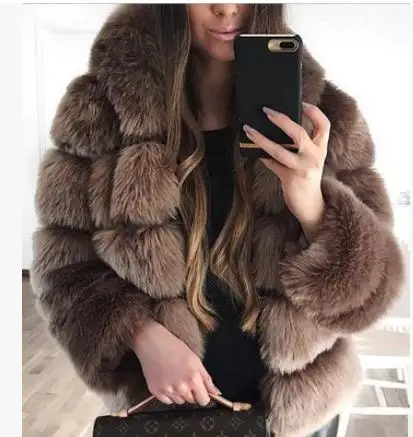 dark camel Новые женские длинные секционные Имитация искусственного меха куртки тонкие модные с длинными рукавами Повседневные искусственные меховые пальто с капюшоном S/4xl K1153 - Цвет: dark camel
