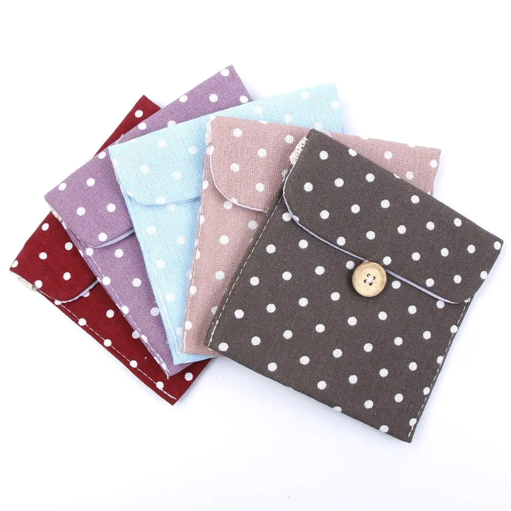 

Women Portable Hygiene Sanitary Napkins Travel Tampon Bag Sanitary Napkin Pouch Pocket Cotton Fabric Lovely Polka Dot Bag HOT