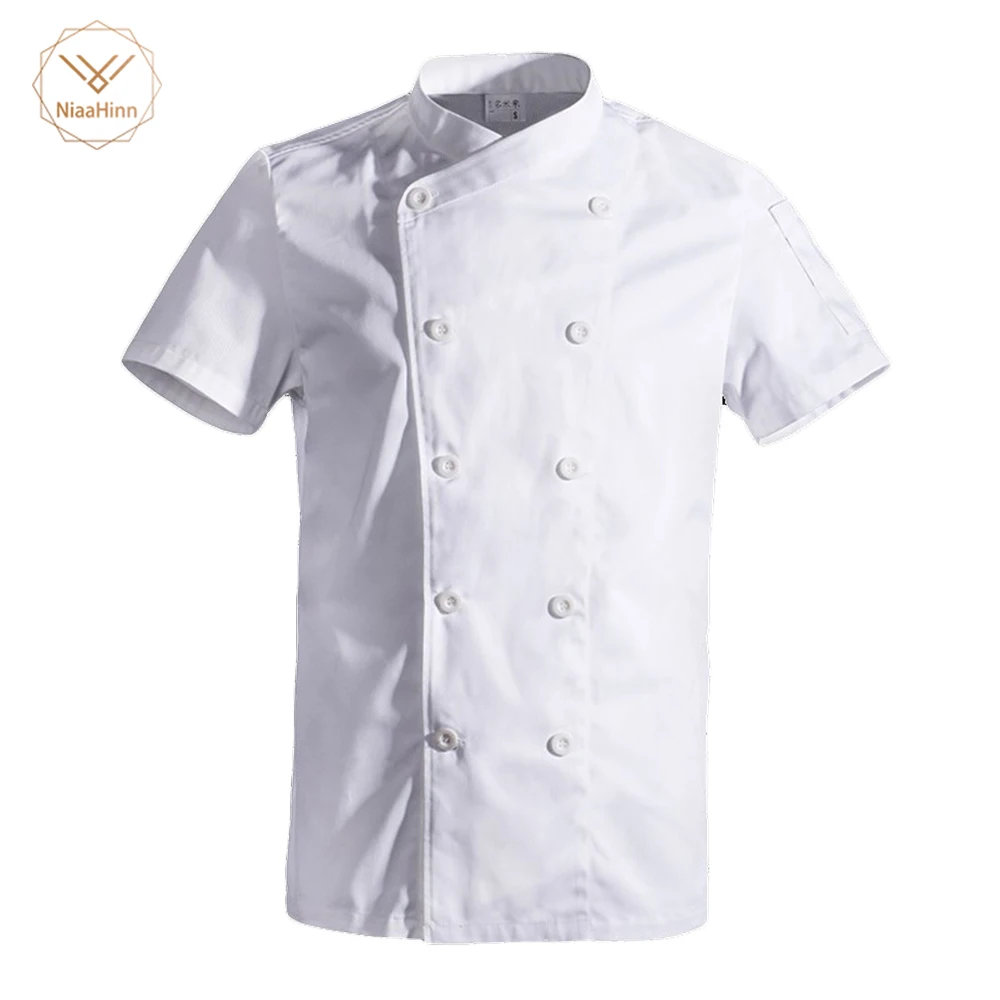 

Wholesale Black White Unisex Kitchen Chef Uniform Short Sleeve Double Breasted Cook Wear Chef Jacket Hotel Uniform Food Service