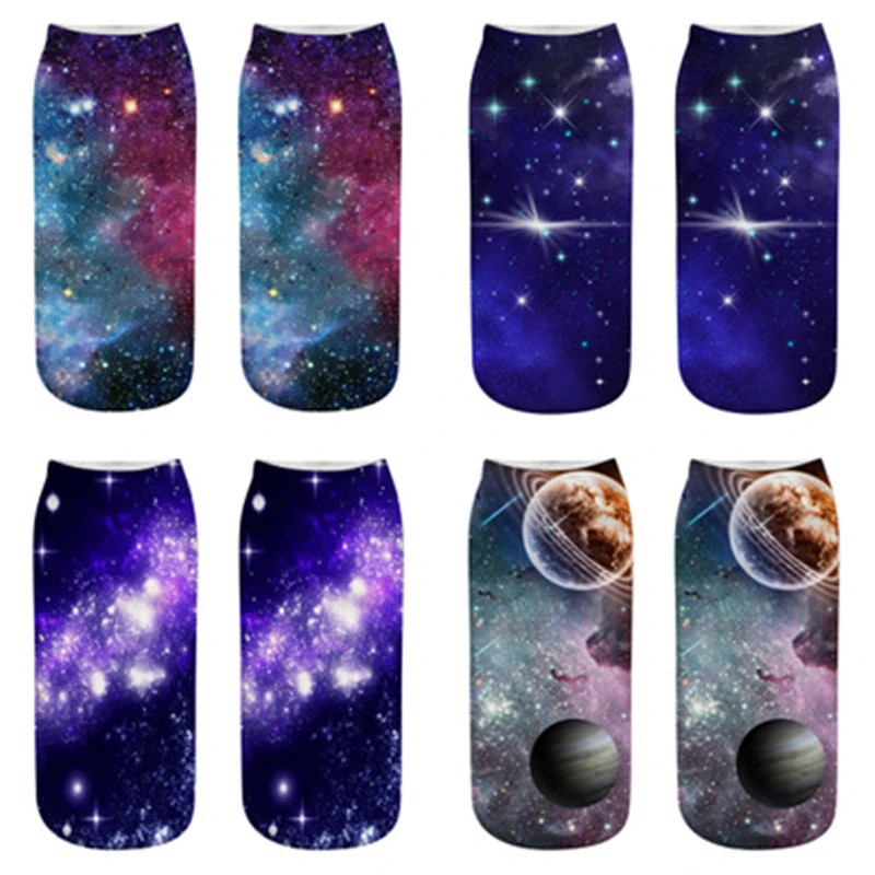 3D печать женские носки Calcetines Mujer звездное небо художественные носки модные унисекс рождественские забавные низкие носки