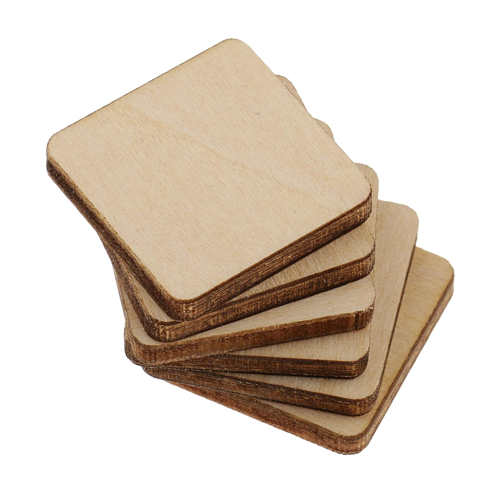 43 Pieces Square MDF Unfinished Wood Wooden Pieces Blank Plaque for DIY Crafts Model Building Engraving Painting 20/60/100mm