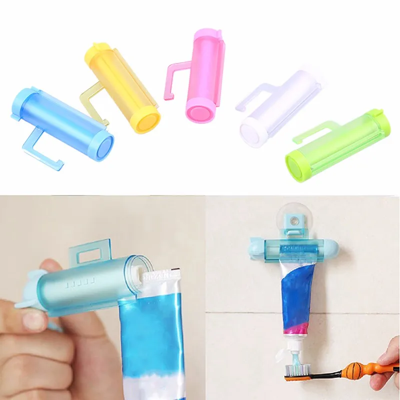 

WHISM Toothpaste Tube Squeezer Easy Squeeze Out Toothpaste Dispenser Plastic Rolling Tube Squeezer Bathroom Holder Sucker