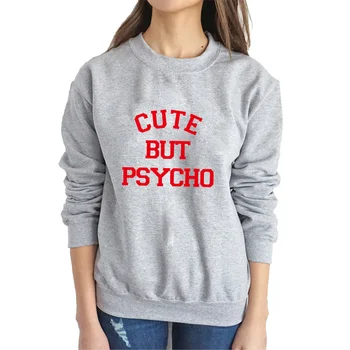 

Autumn Winter Warm Sweatshirter Women Cute But Psycho Letter Print Crewneck Cotton Fleece Loose Fit Fashion New Arrival Unisex