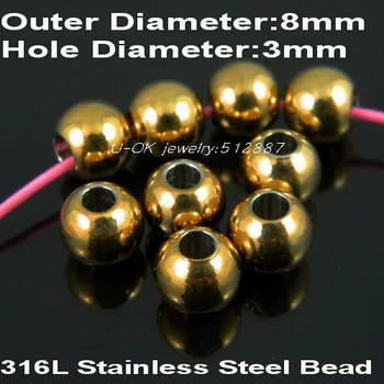 

Diameter 8mm Round Gold-color 316L Stainless Steel Loose Beads DIY Beads Fashion Jewelry Findings Jewerly Findings TL32001