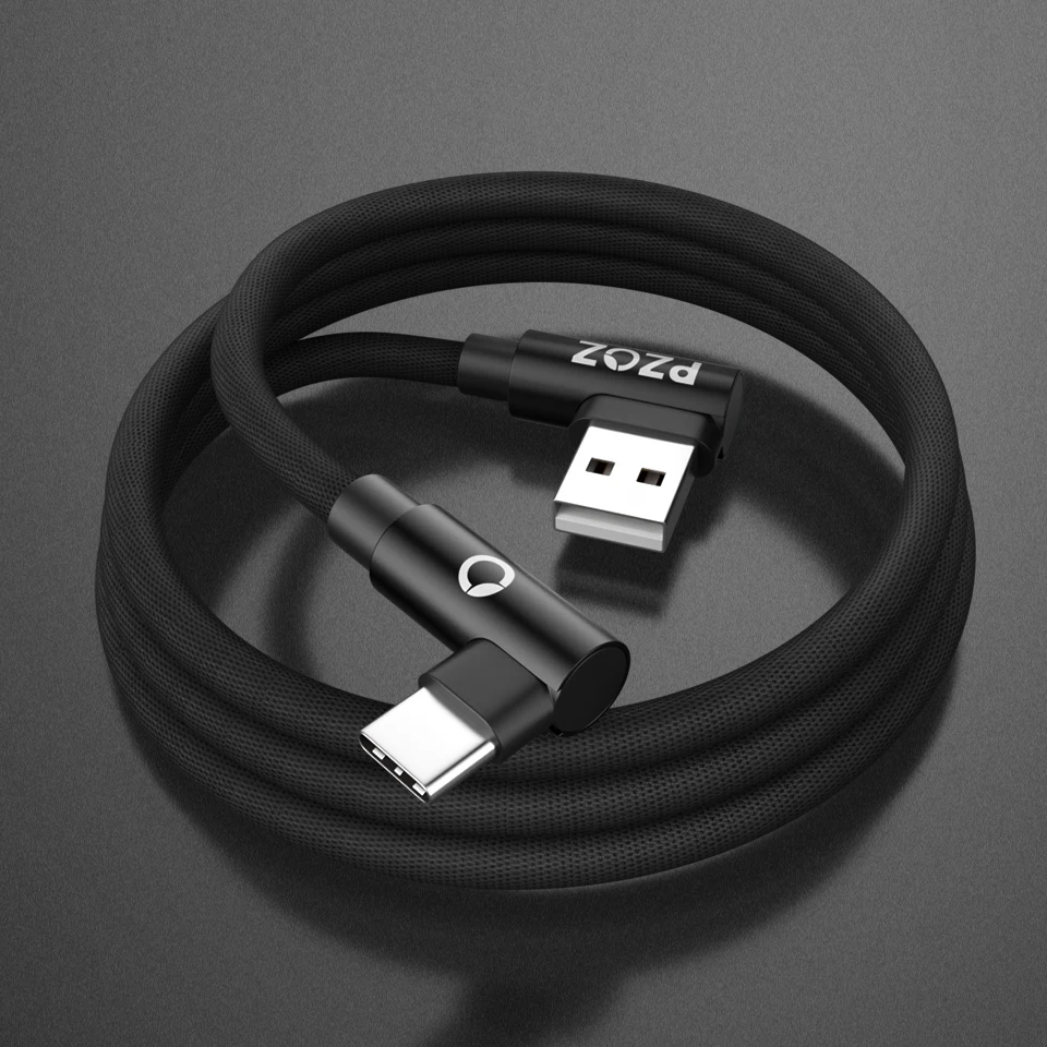 PZOZ 2 м usb c кабель 3,1 Быстрая зарядка 90 градусов нейлоновая оплетка L Тип шнур для передачи данных зарядное устройство для samsung S8 S9 Note 8 9 Xiaomi mi6 mi8