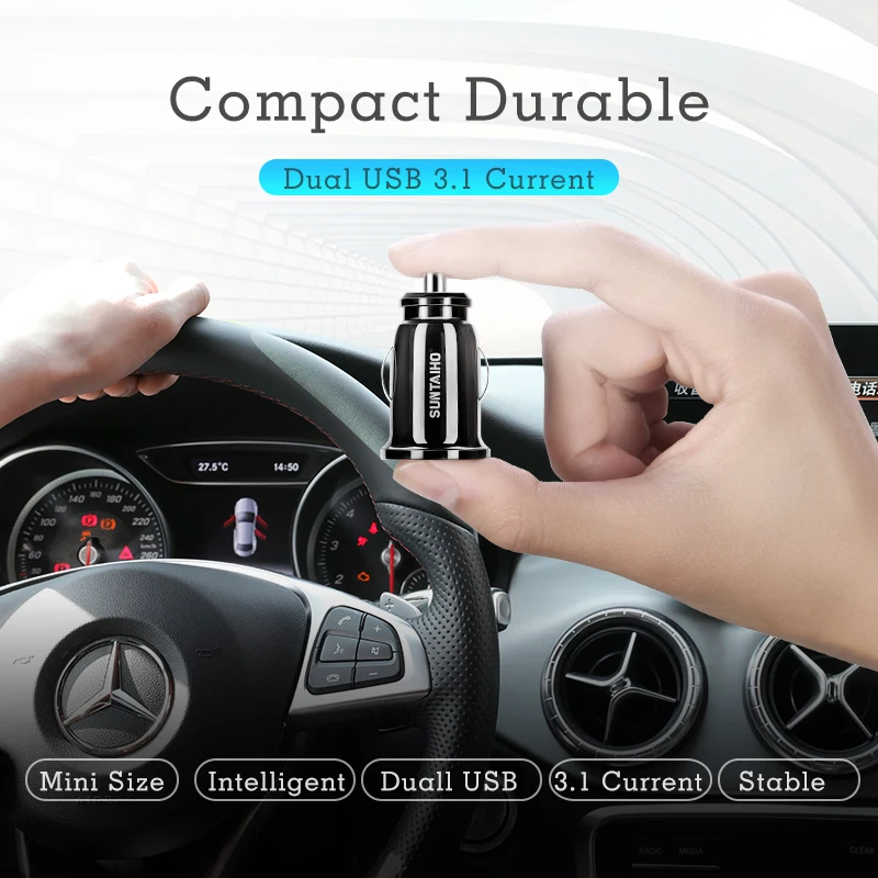 Suntaiho المزدوج USB شاحن سيارة مصغرة سيارة-شاحن 3.1A شاحن سيارة للهاتف المحمول محول سيارة GPS Samrtphone ل فون Xiaomi هواوي