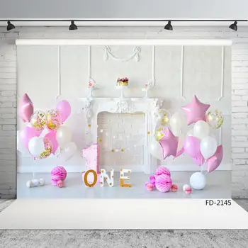 

Pink Balloons Fire Place 1st Birthday Party Baby Shower Vinyl Photo Backgrounds Photography Backdrops Photocall Photo Studio