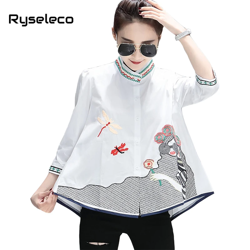 Cena Jakość Moda Lato Dragonfly Dziewczyna Cartoon Haftowania Koszule Kobiety Nowy Streetwear Plus size Topy Babydoll Nieregularne Bluzki