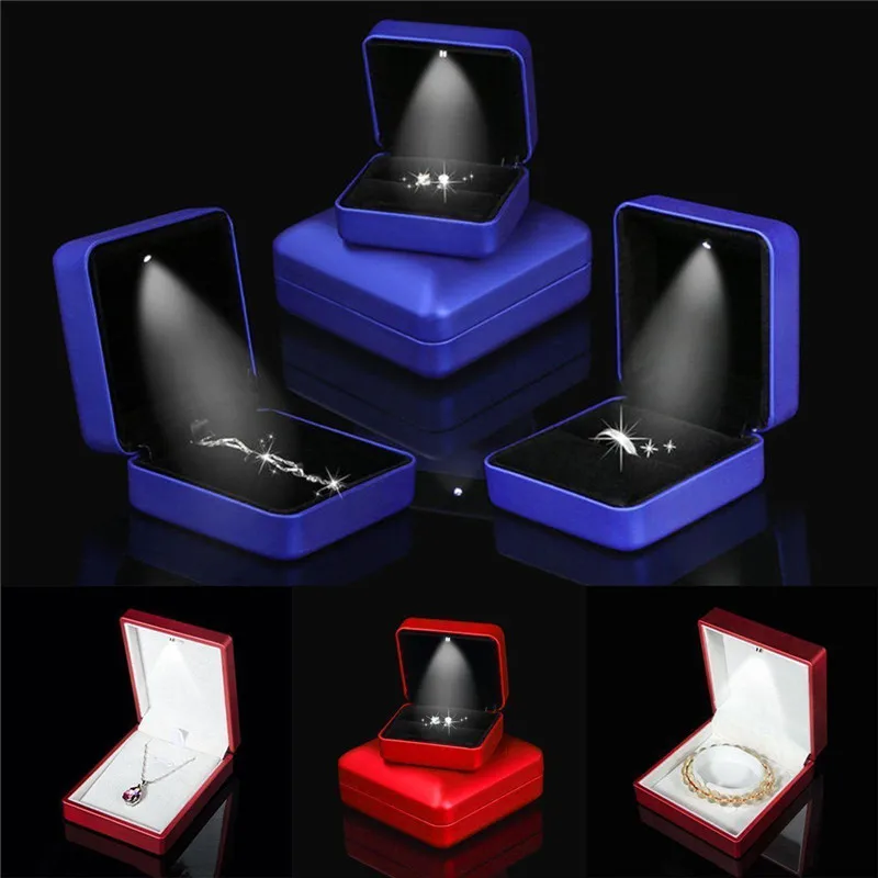Ювелирное ожерелье коробка для колец и серег Держатель корпуса с светодиодный свет роскошное свадебное Помолвочное кольцо Ювелирная Подарочная коробка-дисплей