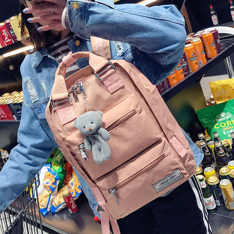 Korean Style Women School Bags for Teenage Girls Cute Bookbags Laptop Backpacks with Bear Female Travel