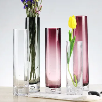 

Transparent straight glass vase Bottle bottom bubble Multi-Color flower vases terrarium glass container Bottle wedding decor