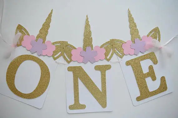 Custom Age Magic Unicorn 1st Birthday High Chair Banners Baby Shower Custom Age Magic Unicorn 1st Birthday High Chair Banners Baby Shower Buntings Nursery Room Garlands Photo
