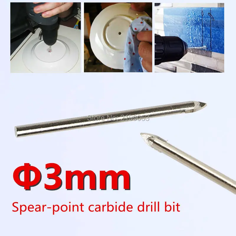 

10* 3mm drill diameter tile glass ceramic mirror brick tungsten carbide drill bits set with spear point design