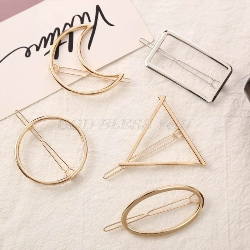 13 Styles Women Metal Alloy Minimalist Hair Clip Hollow Geometric Triangle Bowknot Lips Shape Hairpins Ponytail Holder Clamp