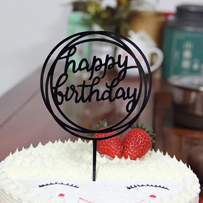 Розовое золото с днем рождения акриловый торт Топпер черный розовый кекс топперы для дня рождения торт украшения детский душ - Цвет: 26