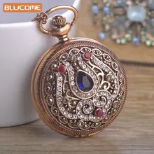 Turkish Quartz Pocket Watch Necklace For Women Resin Antique Gold Plated Exquisite Vintage Sweater Pendant Necklace Bijouterie