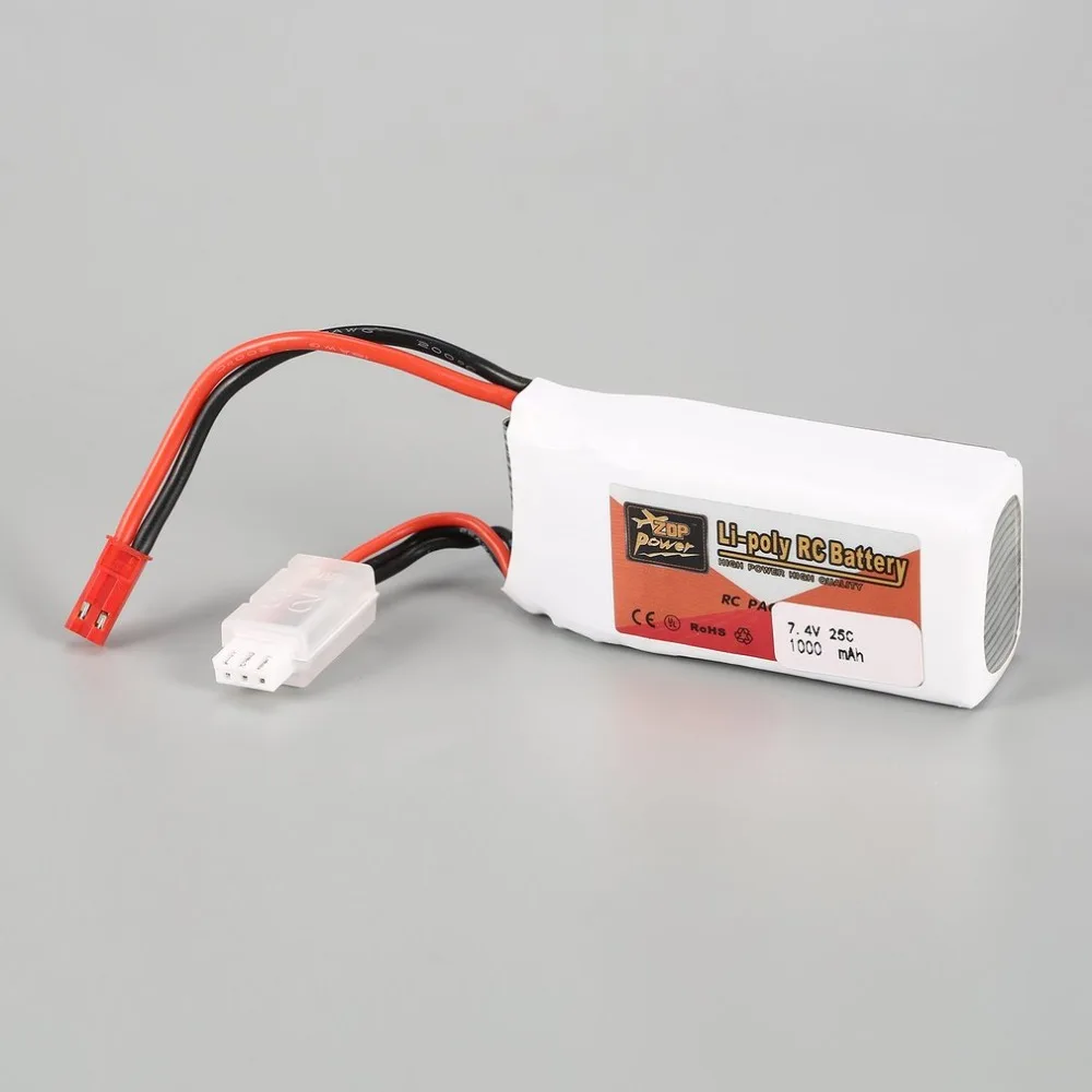 Перезаряжаемая Lipo батарея ZOP power 7,4 V 1000 mAh 2 S 25C JST разъем для радиоуправляемого дрона FPV квадрокоптера DIY игрушки запасные части