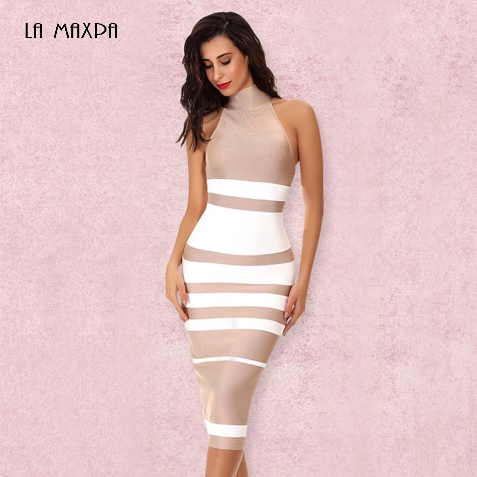 Ocstrade-Vestido-Midi-Elegante-High-Quality-Women-Fashion-2018-Sexy-Black-and-White-Striped-Bodycon-Bandage