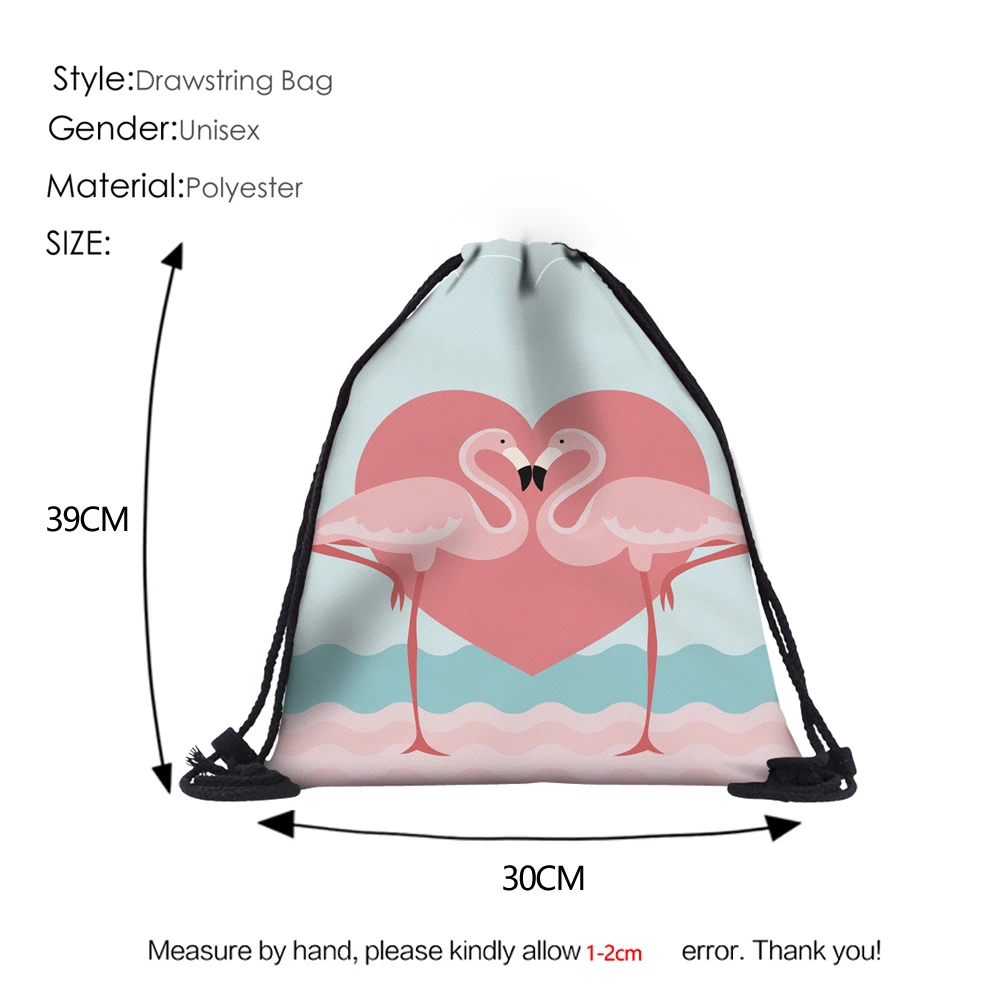 DAOXI 3D печати Фламинго Сердце Любви шнурок мешок Для женщин Neceser Mochila Feminina Организатор DX60076