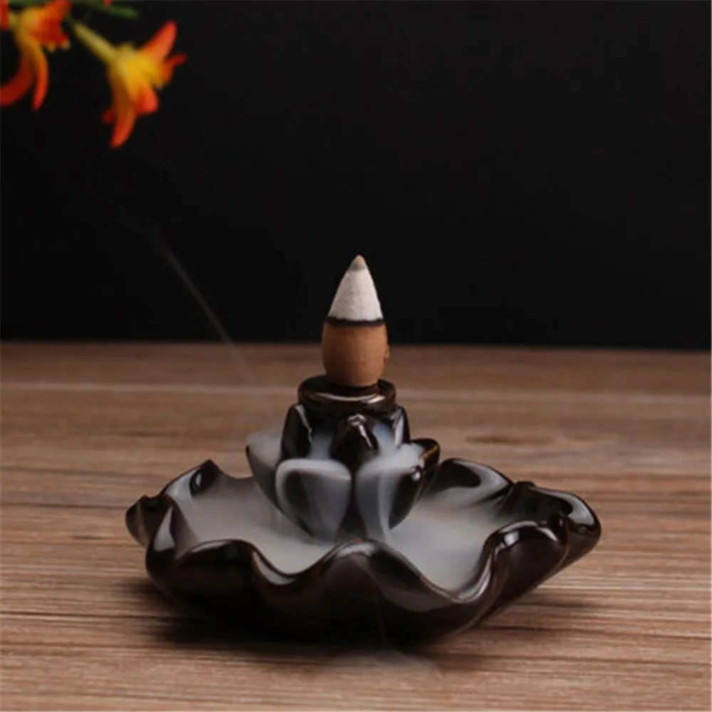 backflow incense holder black lotus ceramic buddha incense burners home