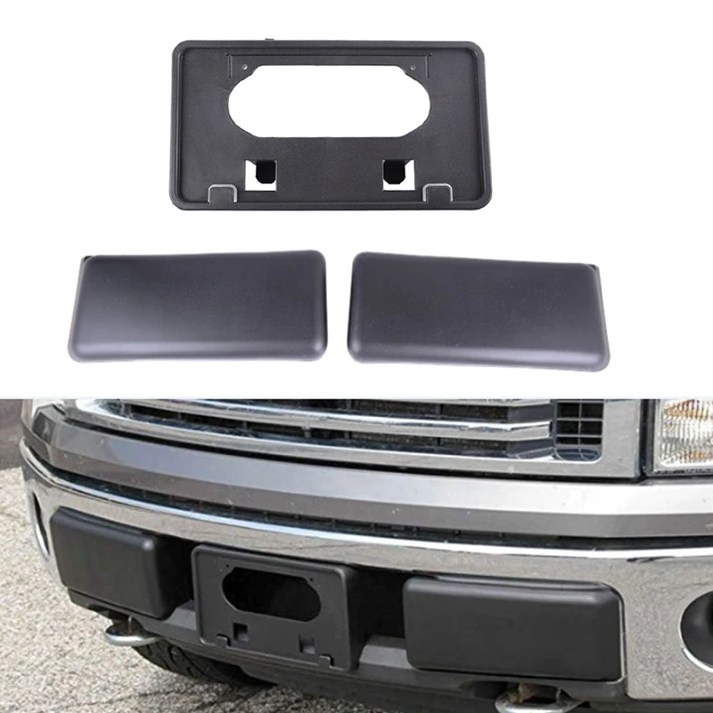 Set Front Bumper Guards Pads Car License Plate Bracket For Ford F150 09-14 License Plate Holder Mounting Bracket Black (7)