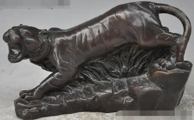 

S00858 8" lucky chinese fengshui bronze Ferocious animal zodiac Anger tiger roar statue (B0413)