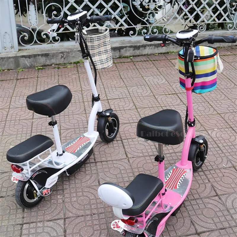 Discount 10 Inch Folding Mini Electric Scooter 2 Wheel Electric Scooters 36V 350W Protable Electric Kick Scooter With Seat For Women Lady 28