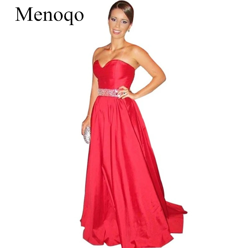 Red Satin Prom Dresses For Women Beaded Waistband Long Elegant Formal Dress A-line Sweetheart Strapless Party | Свадьбы и торжества