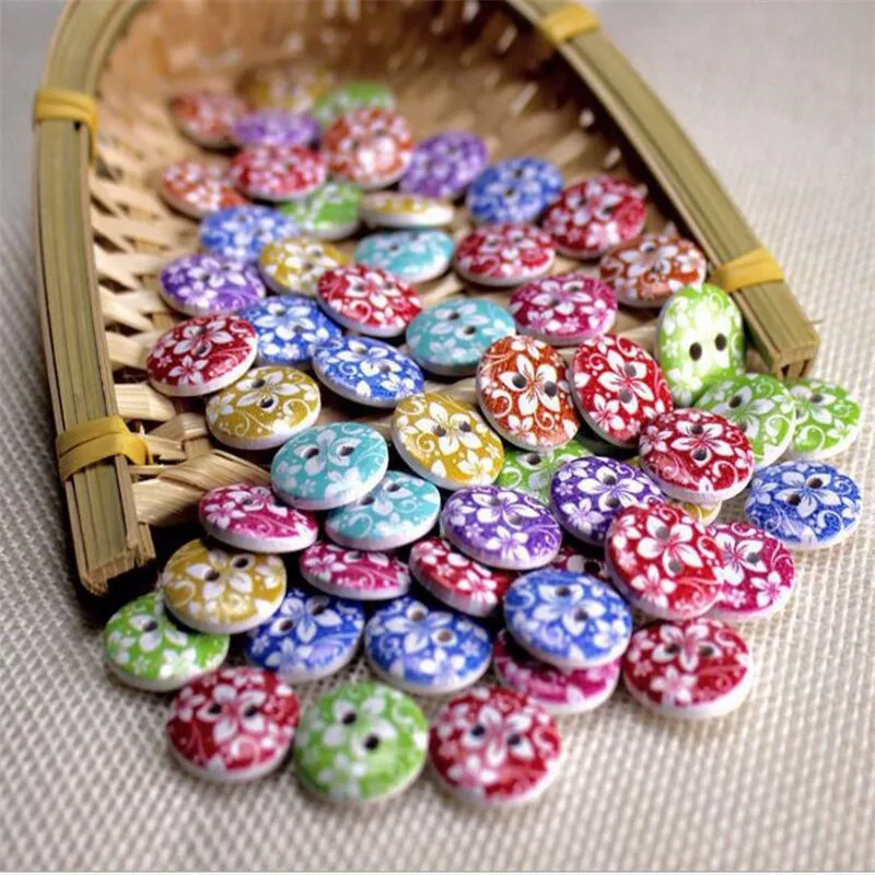 

20PCS DIY handmade baby Kids clothing Sweater bulk buttons Candy Color Stripe, dot Painting printing Round wood button Mix
