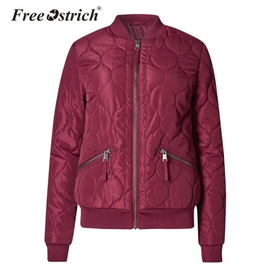 

Free Ostrich Winter Warm Jacket Women Full Sleeve Solid Casual Stand Collar Zippers Pockets Ladies Outerwear Coats