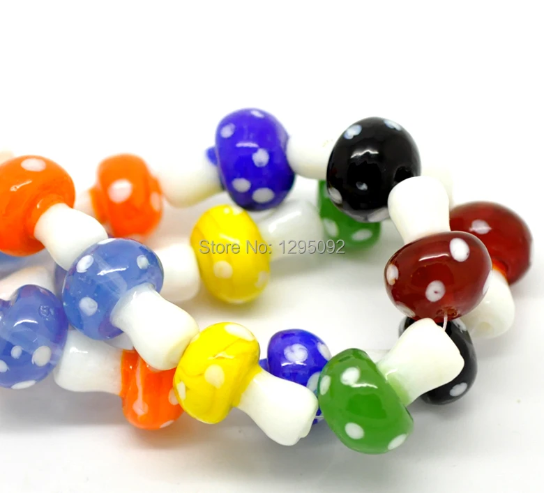 

2Strands Mixed Mushroom Lampwork Glass Spacer Beads Component 21x15mm