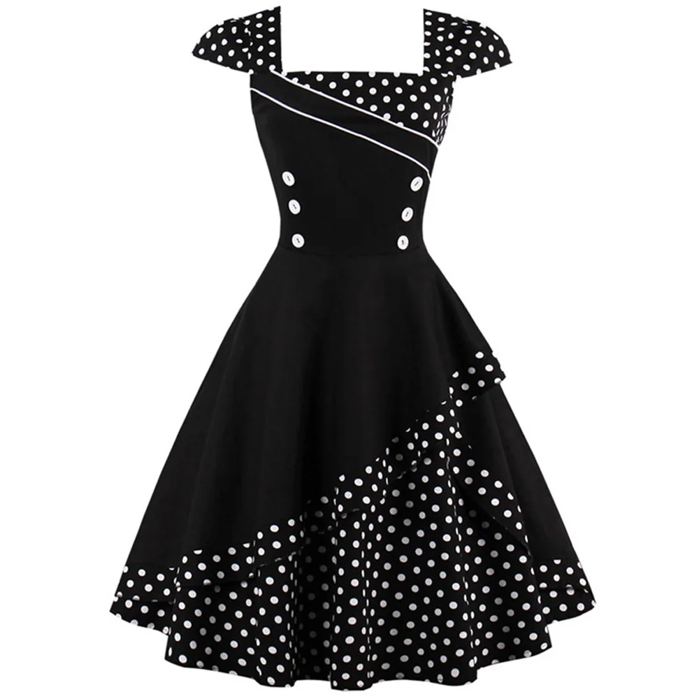 

Retro Dress Women Summer 50s 60s Vintage Swing Party Rockabilly Big Size Buttons Female Ruffles Polka Dot Vestidos Pinup Dress
