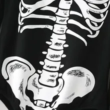 Free Shipping Women Bodysuit Skeleton Black Print O-Neck Long Sleeve