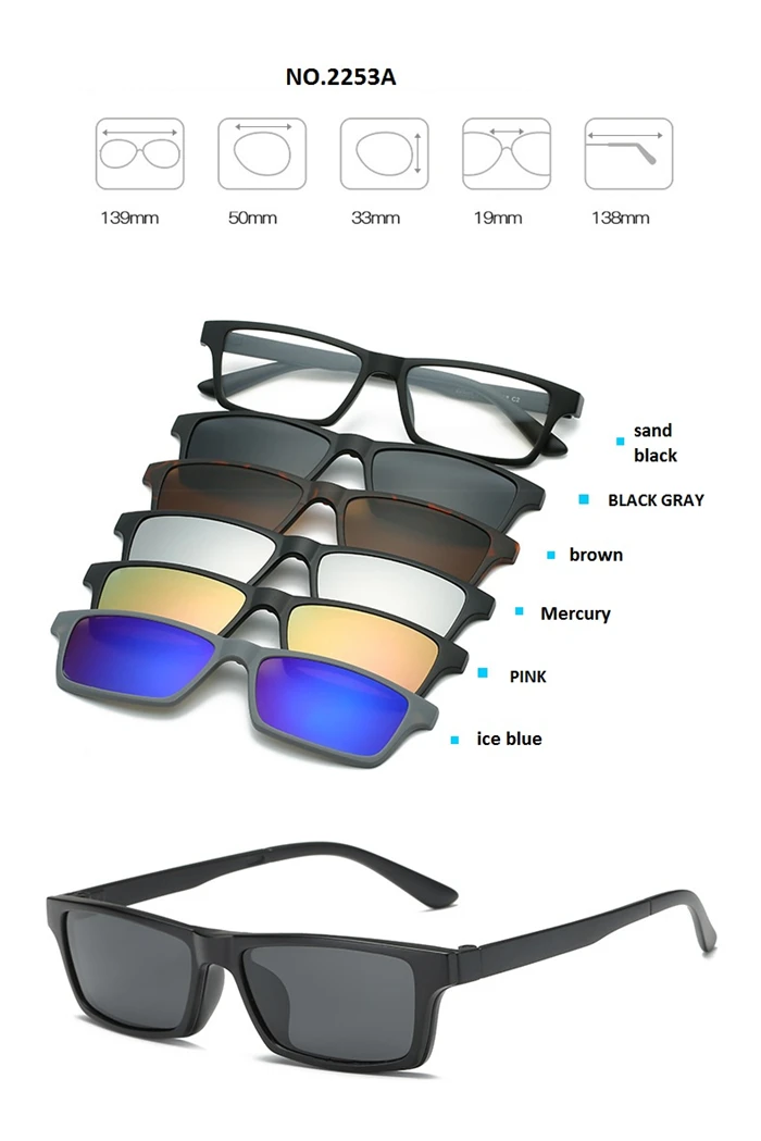 Модные очки на зажиме солнцезащитные очки мужские и женские с 5 клипсами солнцезащитные очки поляризованные очки 0-1-1,5-2-2,5-3-3,5-4,0
