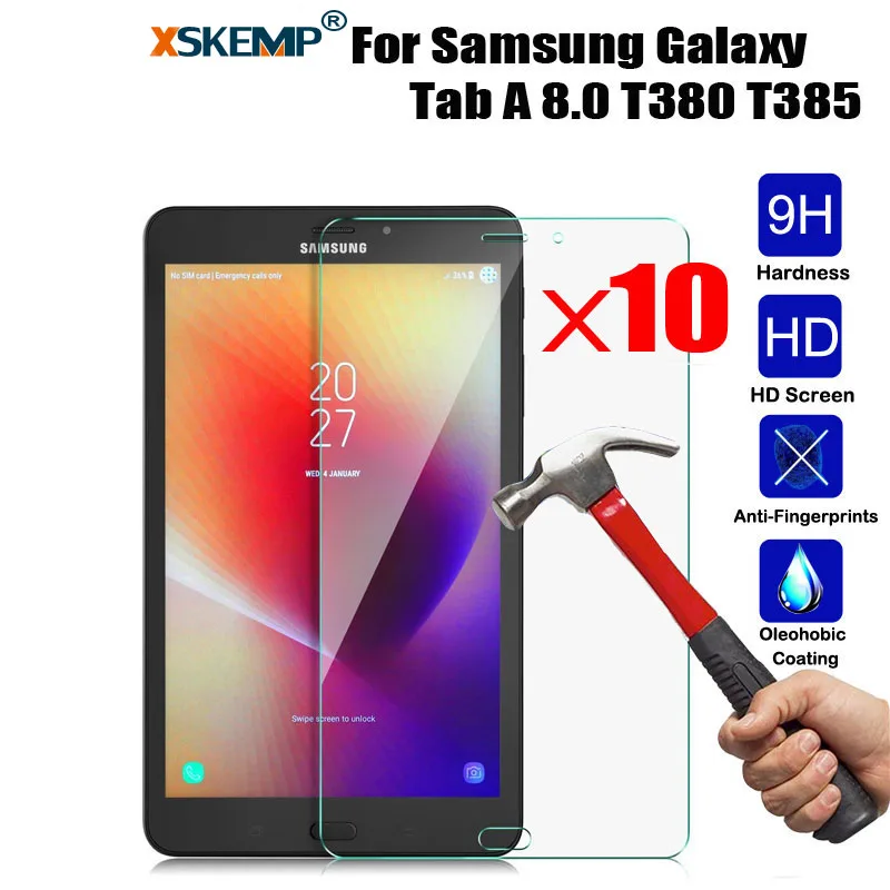 Xskemp 10 шт./лот 9 H Настоящее закаленное Стекло для Samsung Galaxy Tab 8.0 T380 T385 2017 Планшеты ЖК-дисплей Экран протектор Защитная Плёнки