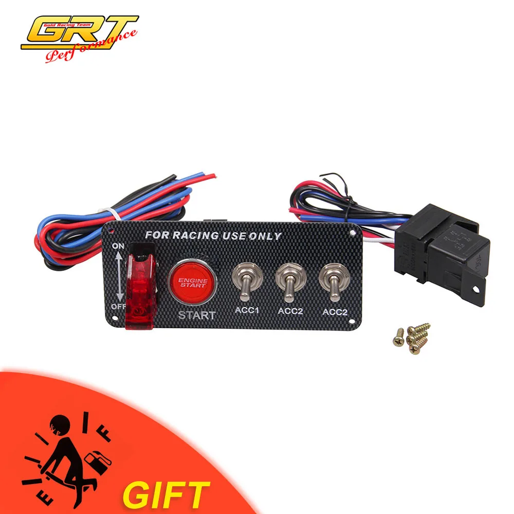 

GRT - High Quality Carbon Fiber Racing Car 12V LED Ignition Switch Panel Engine Start Push Button LED Toggle
