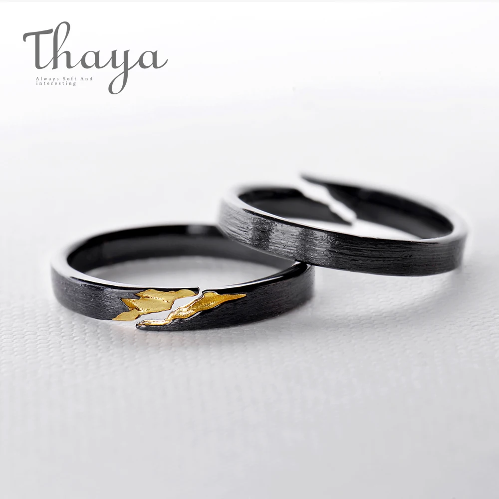 Thaya S925 Серебряное Золотое кольцо с трещинкой старинное черное дерево ручная