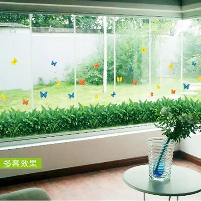 pvc wall stickers decorative glass paste butterfly skirt grass green grass skirting wall