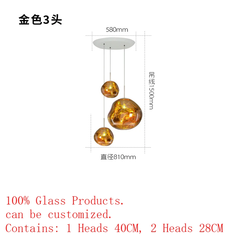 Светодиодный подвесной светильник из стекла в стиле постмодерн, аксессуары для помещений в скандинавском ресторанном стиле, теплые люстры, лампы в виде лавы - Цвет корпуса: Golden 3 Heads