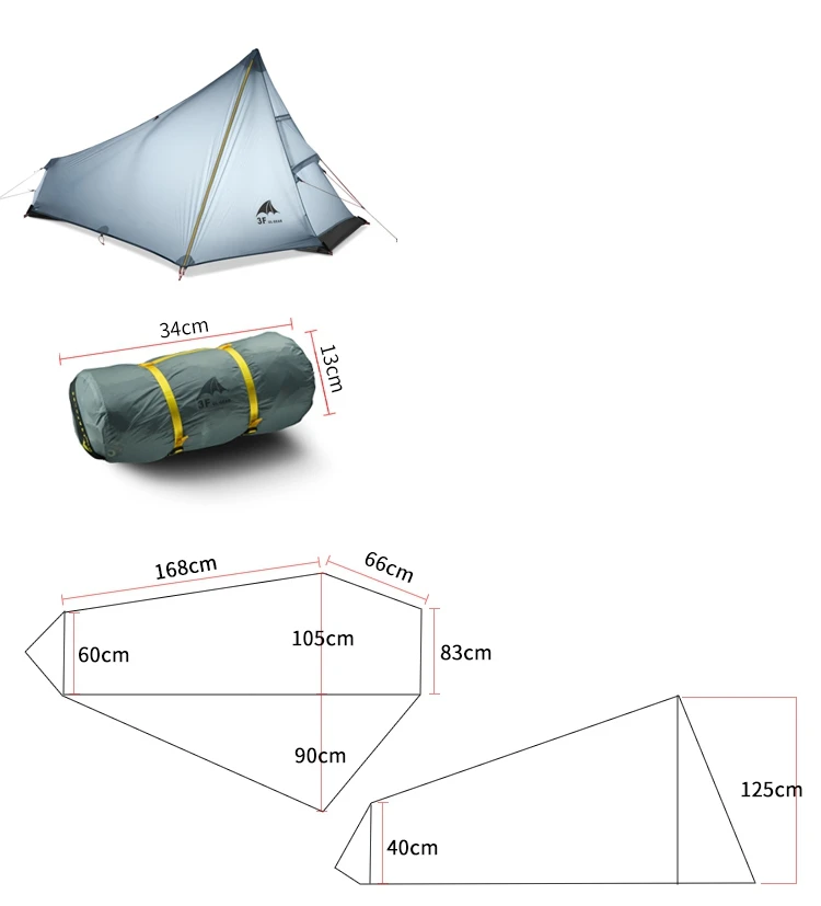 3F UL GEAR одноместная палатка 15D нейлоновая с силиконовым покрытием, бесшумная палатка, Ультралегкая палатка для кемпинга, 3 сезона, профессиональная 740 г