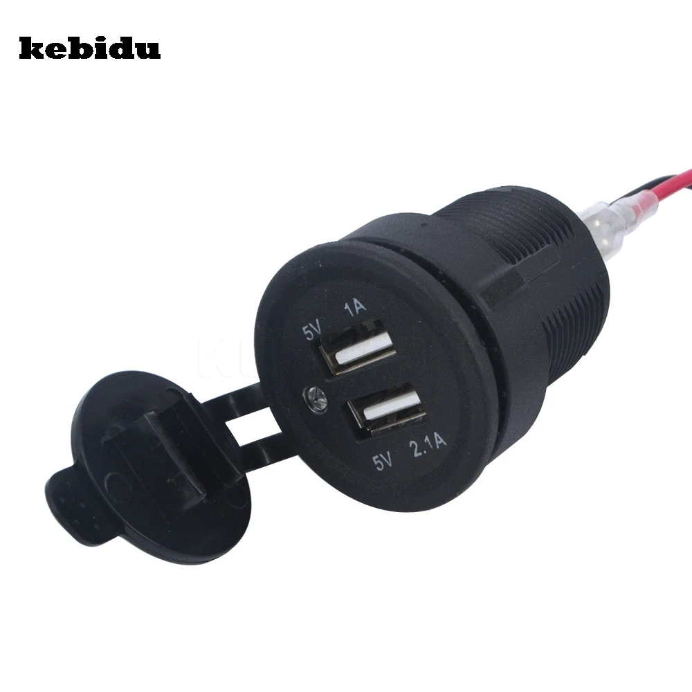 

kebidu Dual USB Car Motorcycle Socket Charger 12V Dual USB Port 5V2.1A Moto Motorbike Charger Power Adapter for Car Mobile