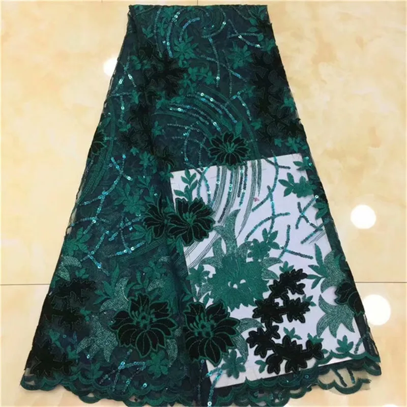 

Green Color Sequins Lace Fabric High Quality 2019 African Tulle Lace Fabric with Sequin Nigerian Lace for Wedding Party