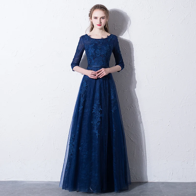 

Aswomoye A-Line Evening Dress 2018 New Half Sleeve Special Occasion Dress Appliques Lace Prom Party Dress robe de soiree